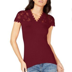 INC International Concepts Maroon Lace Trim Top, Size Large